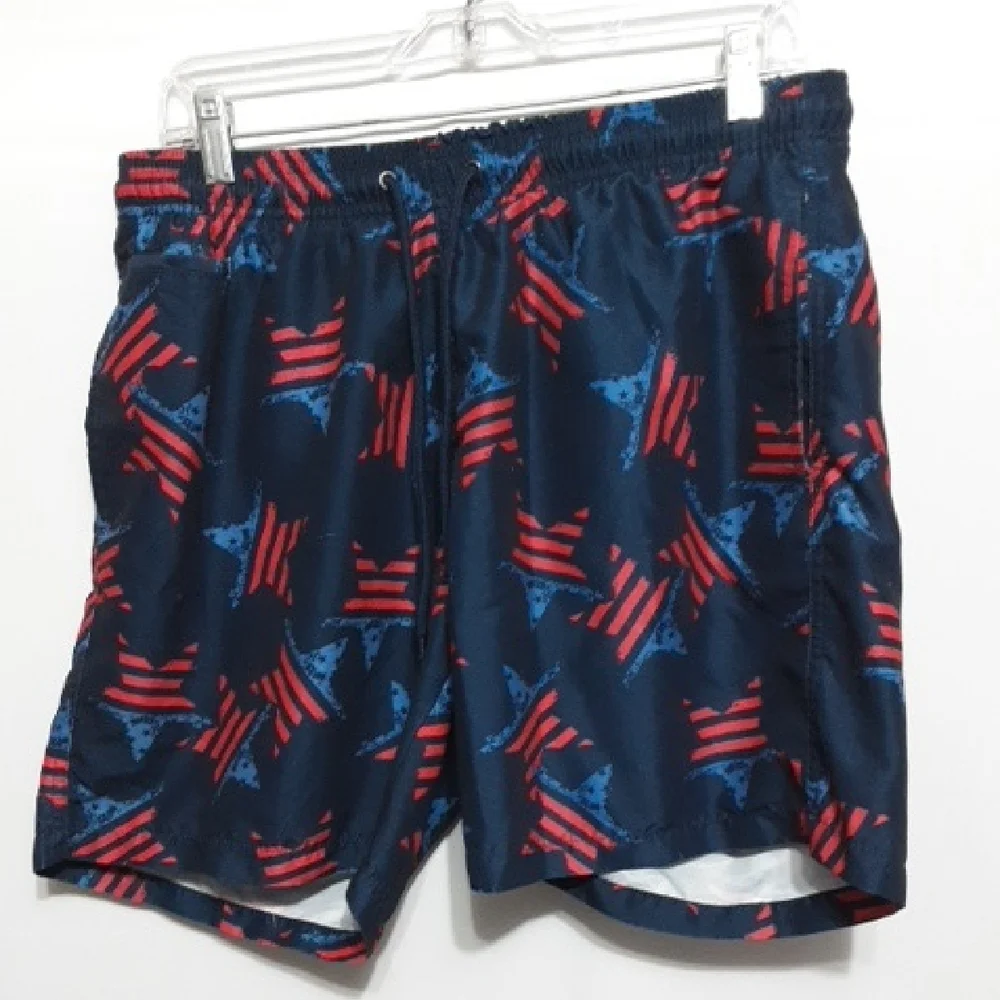 Free Planet Navy and Red‎ Patterned Swim Trunks